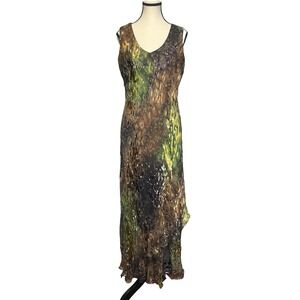 Simply Silk Vintage Fairycore‎ Maxi Dress Layered  Asymmetric Hem Size L Earthy